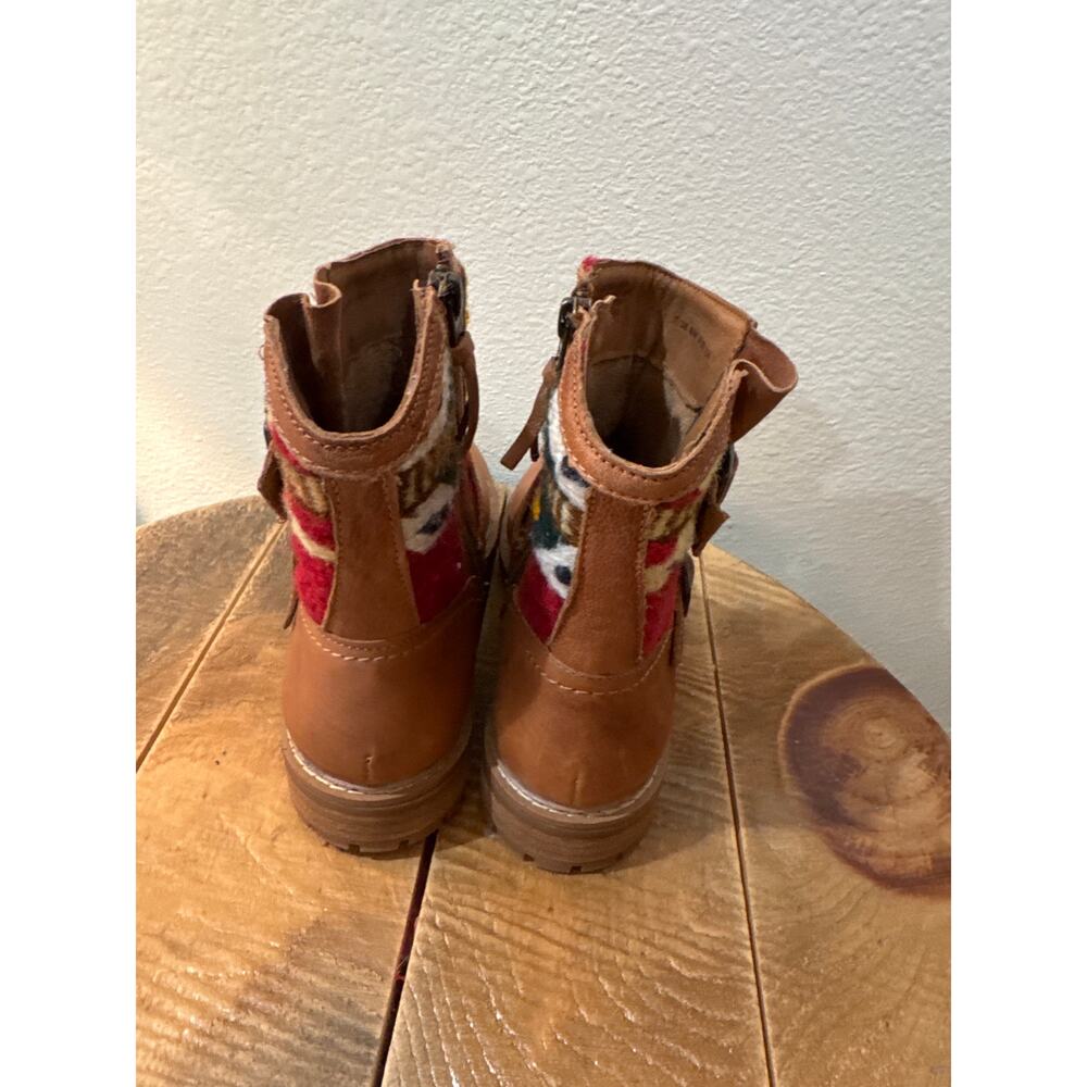 Sofft Lalana Blanket Detail Leather Engineer Boots Luggage Brown Women's 7 NIB - Picture 4 of 10